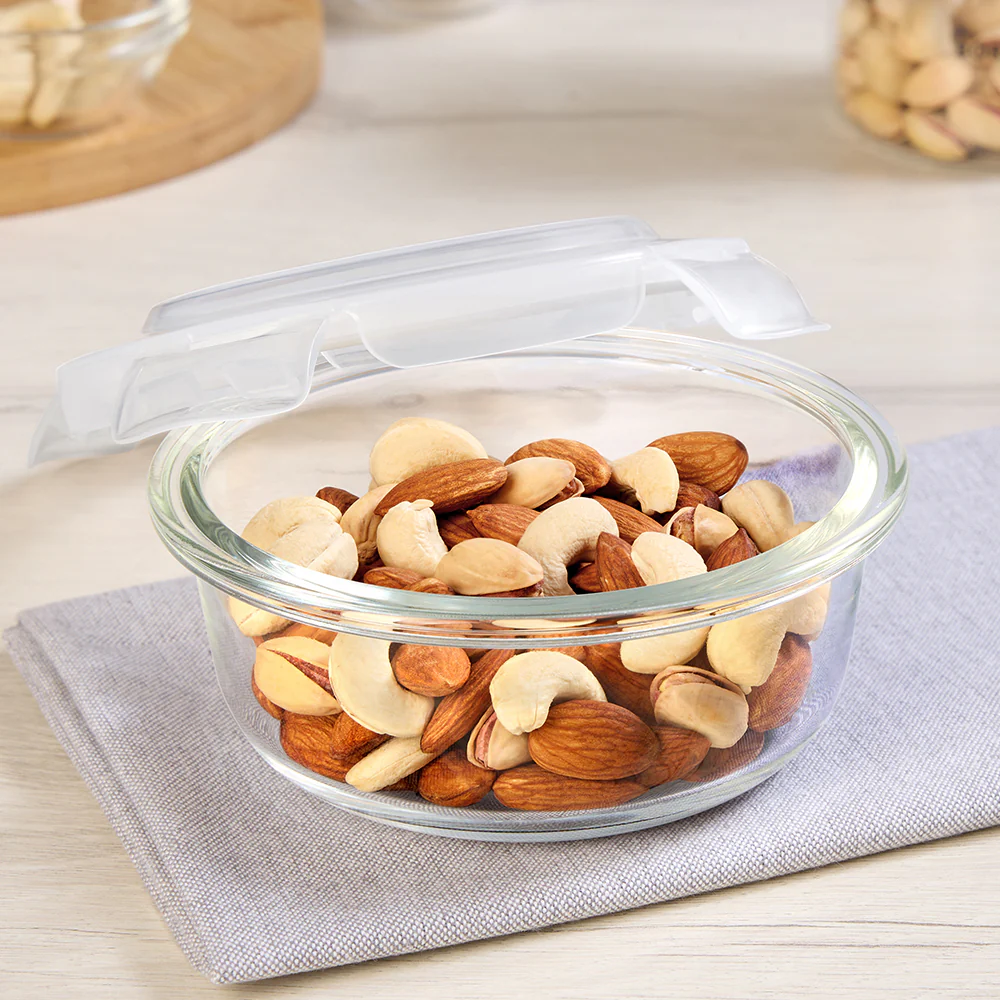 Borosil Klip n Store Round Glass Container, 320 ml