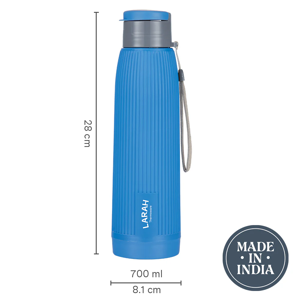 Larah Lava Fluted PU Thermoware Bottle, 700 ml, Blue