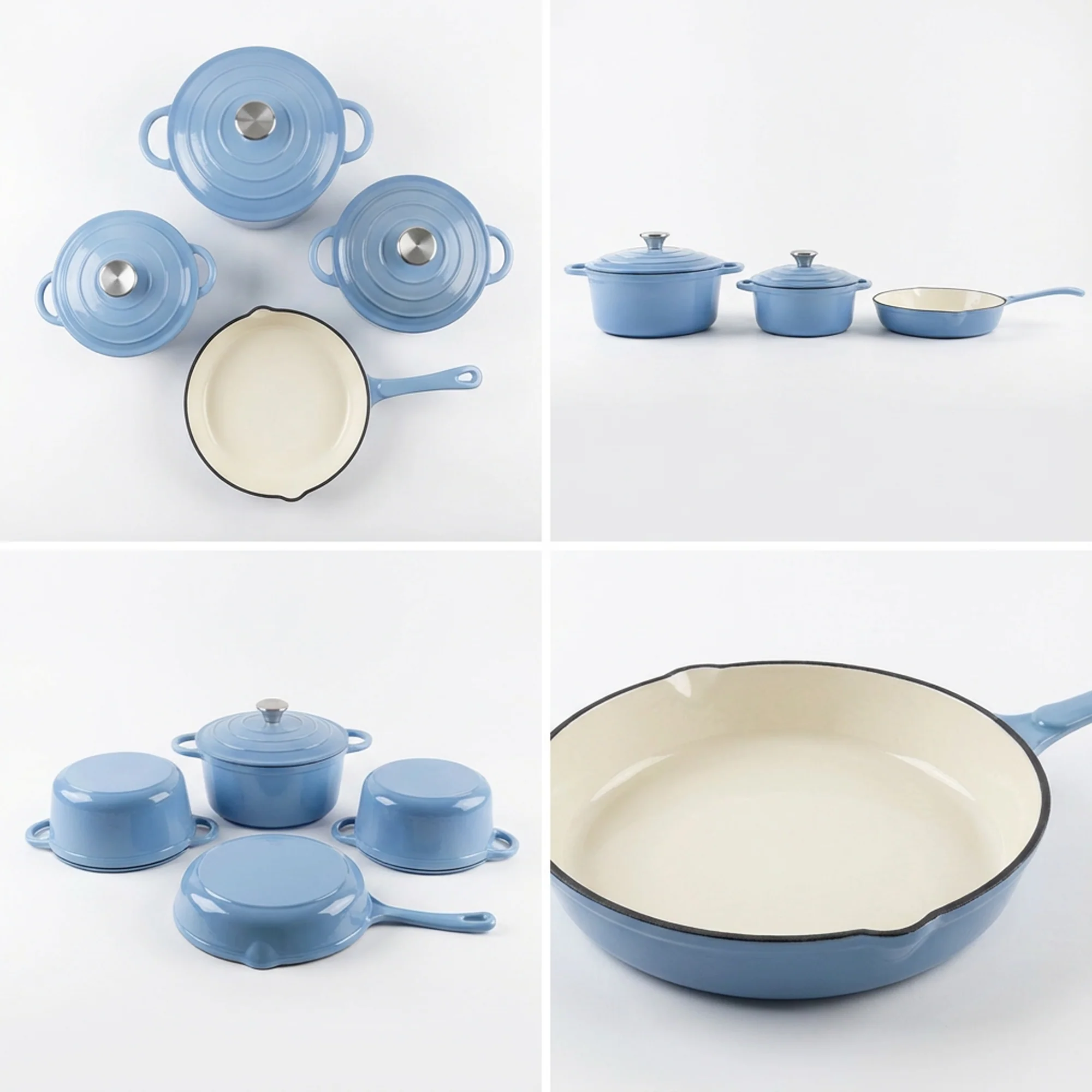 CH 7 Piece Cast Iron Pot Set Powder Blue