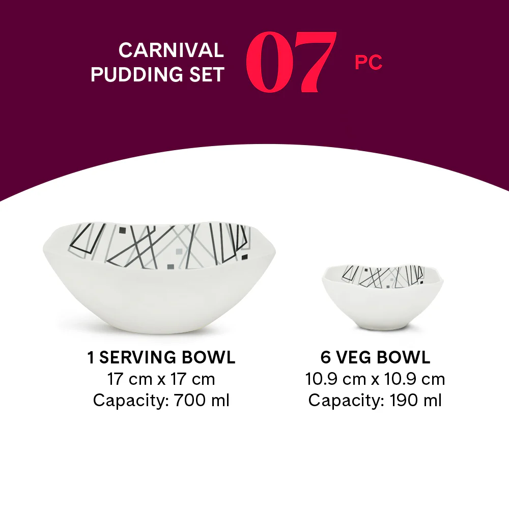Larah by Borosil Carnival Pudding Set, 7 pc (Square)
