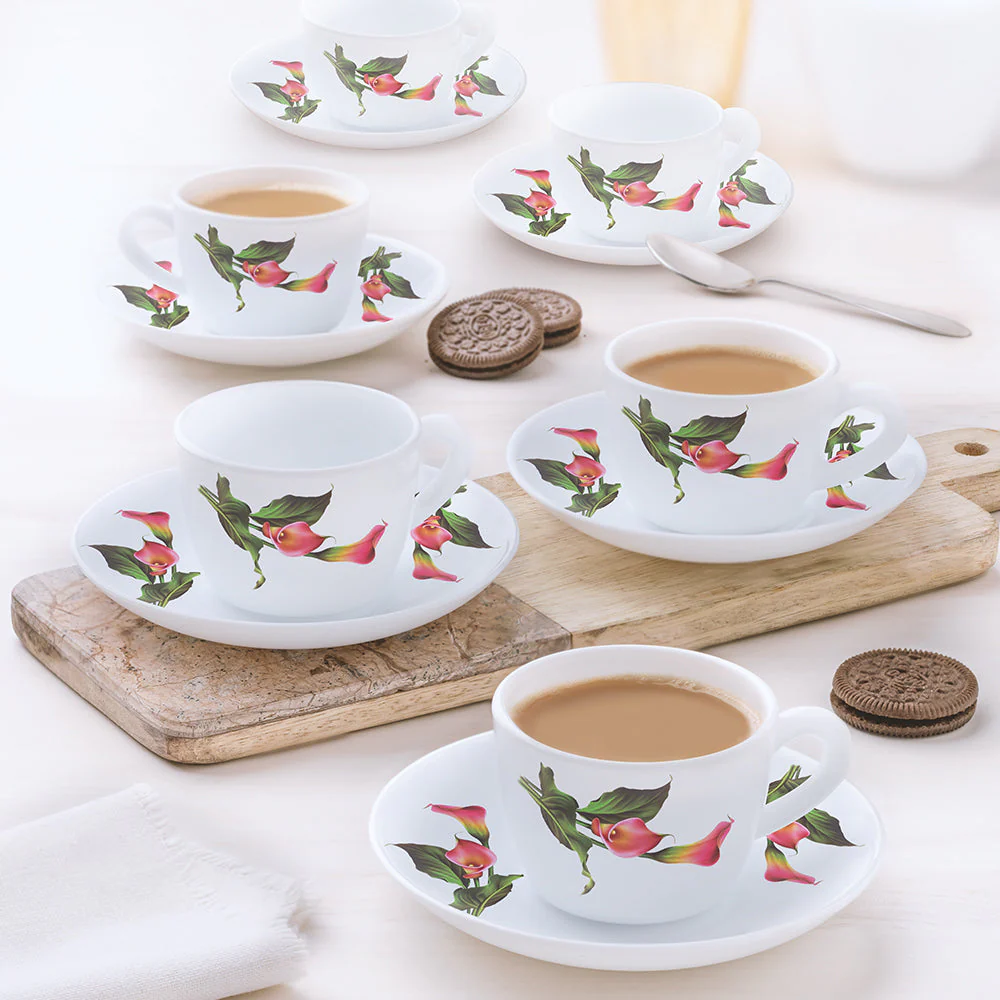 Larah by Borosil Stargazer Cup n Saucer Set, 140ml x 8