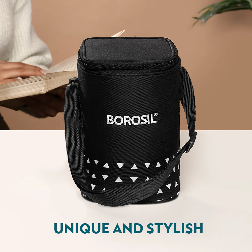 Borosil Kube Black Glass Lunch Box, Square x 3 (Tall), Set of 3, 320ml