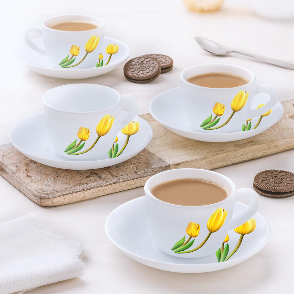 Larah by Borosil Lyana Cup n Saucer Set, 140ml x 8