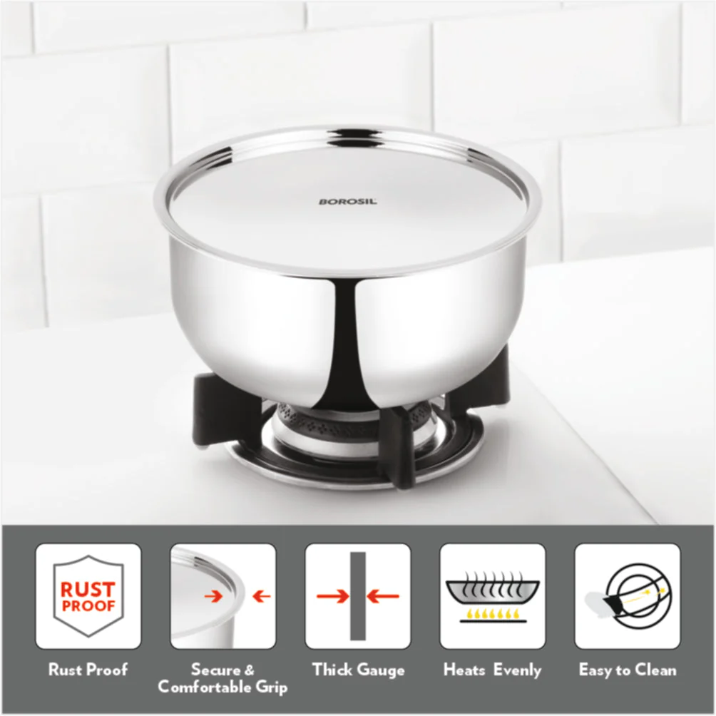 Borosil Cookfresh SS Triply Tope w Lid, 3.1L