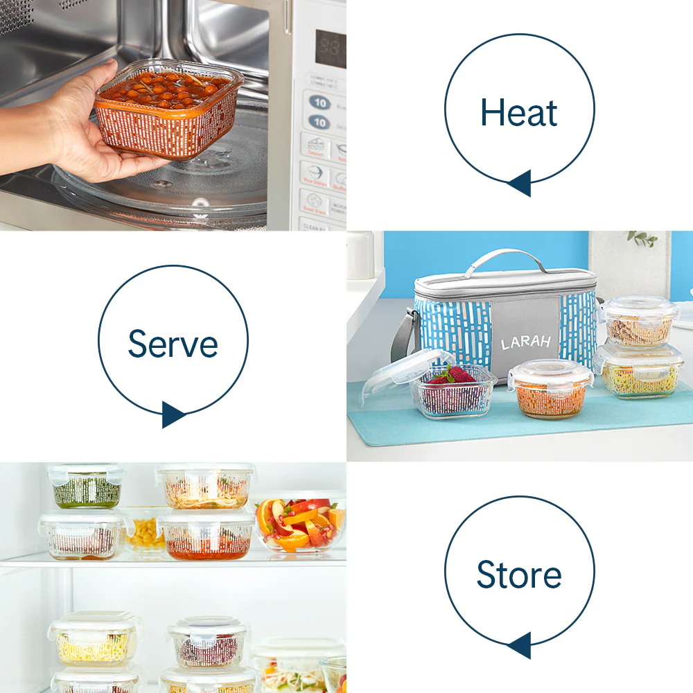 Larah Vogue Universal Glass Lunchbox, Set of 4