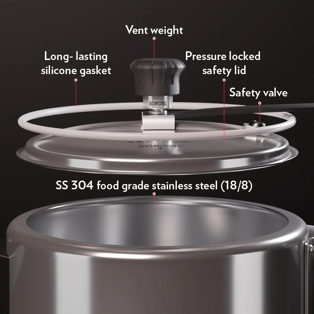 Borosil Inner Lid Tri-Ply Pressure Cooker, 1.5L