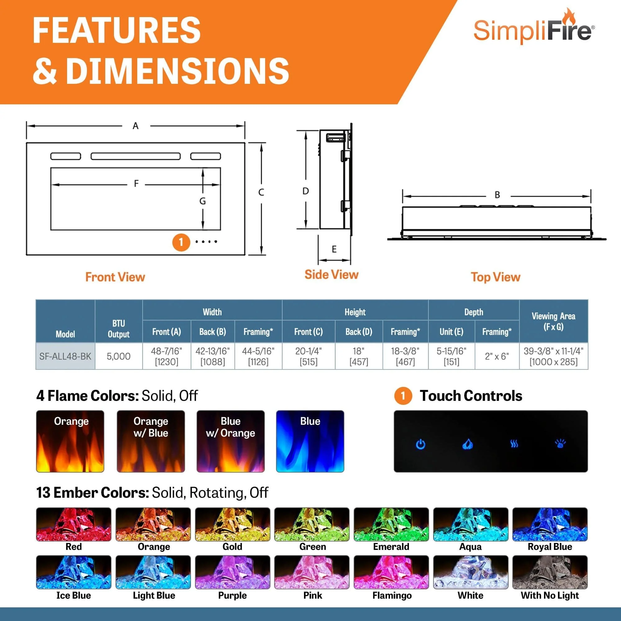 SimpliFire 48-in Allusion Wall Mount Electric Fireplace