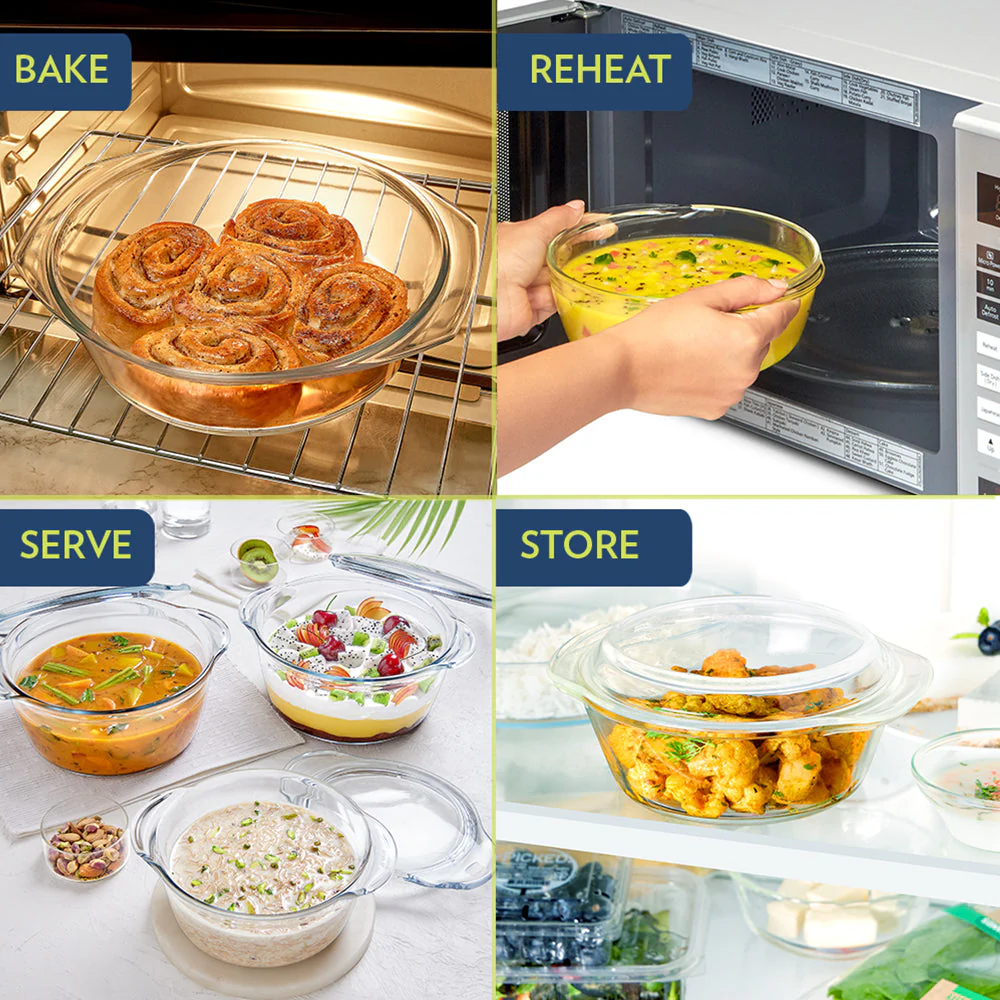 Borosil Round Casserole w Lid, 700ml