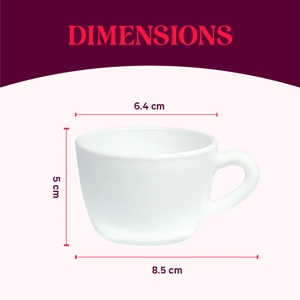 Larah by Borosil, Opalware, Microwave Safe, Red Mist Cup Set of 6, 90ml