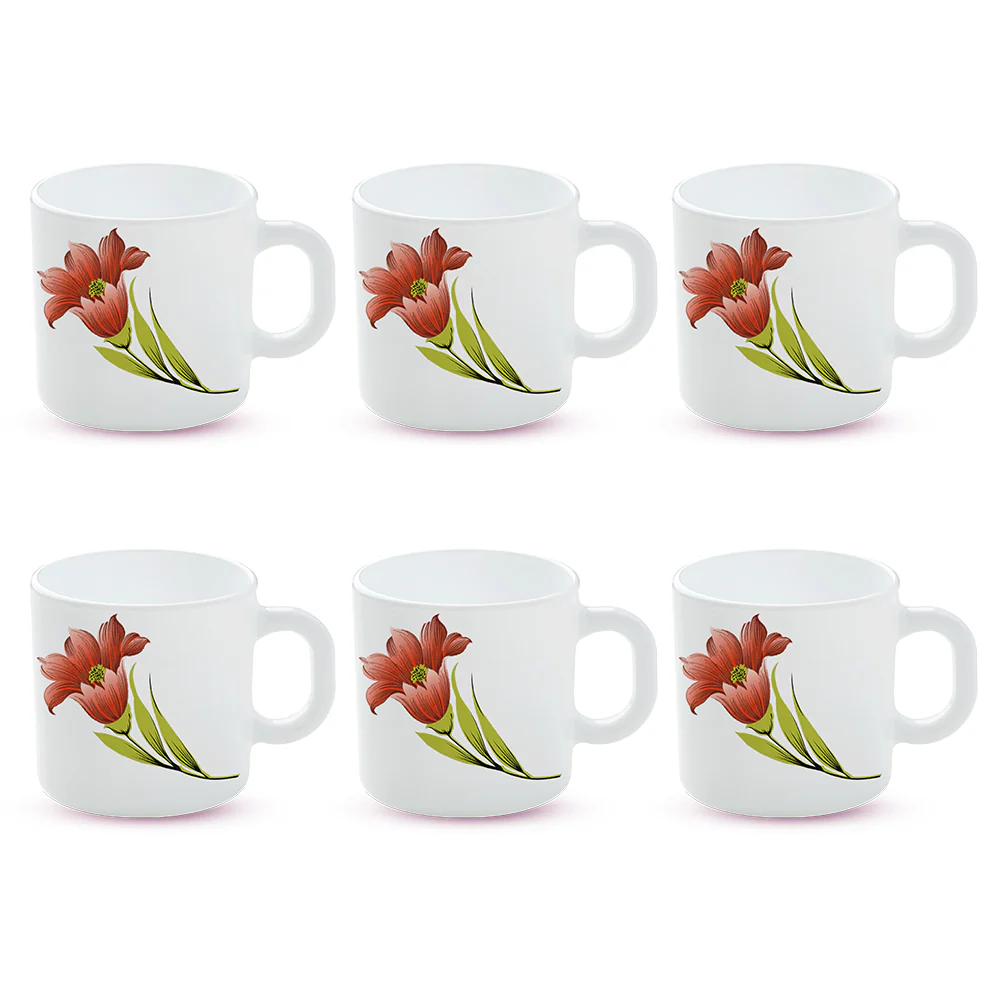 Larah by Borosil Red Iris Mug Set, 100ml x 6