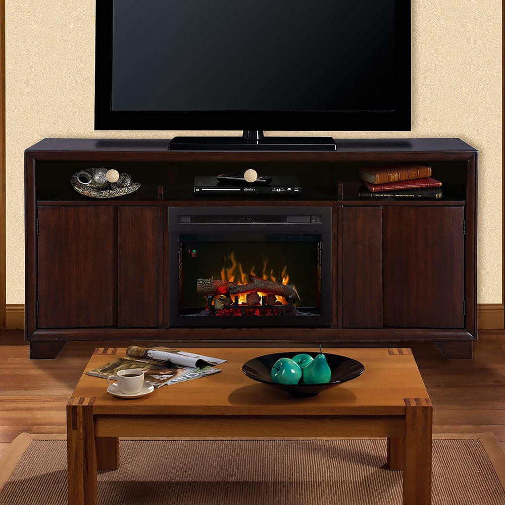 Arkell Walnut Electric Fireplace Entertainment Center w/ Logs