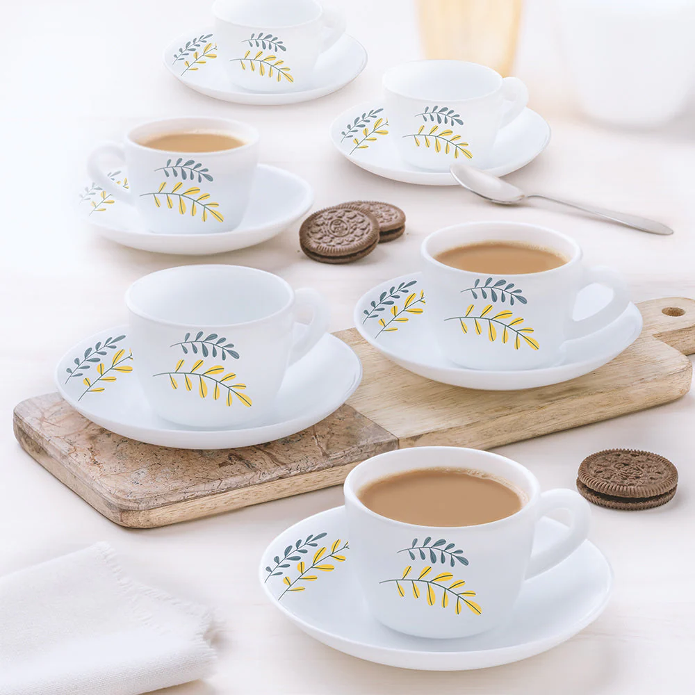 Larah by Borosil Niva Cup n Saucer Set, 140ml x 8