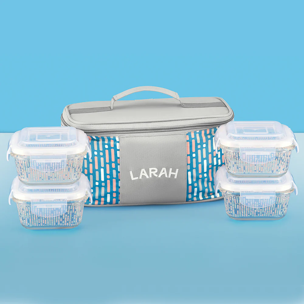 Larah Vogue Glass Lunchbox, Square x 4, 320ml x 4