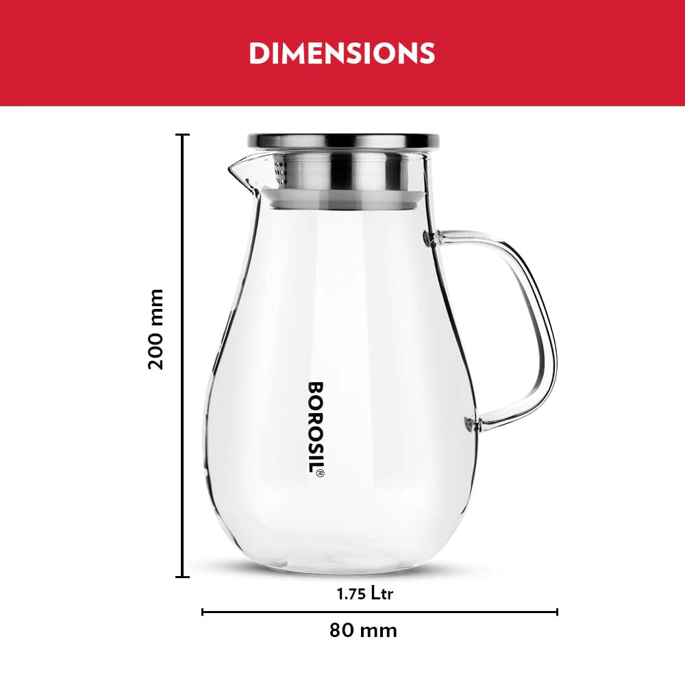 Borosil Vision Juice & Water Jug w steel lid, 1.75L