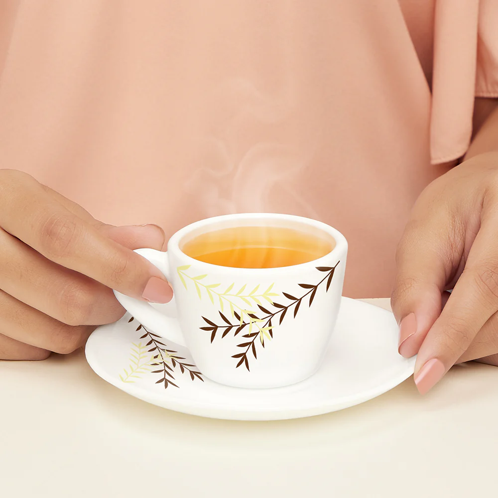 Larah by Borosil Oak Cup n Saucer Set, 90ml x 12