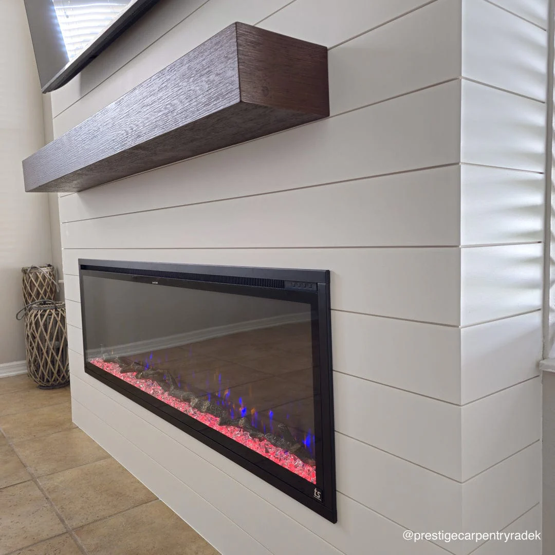 Encase Floating Espresso Electric Fireplace Wood Mantel
