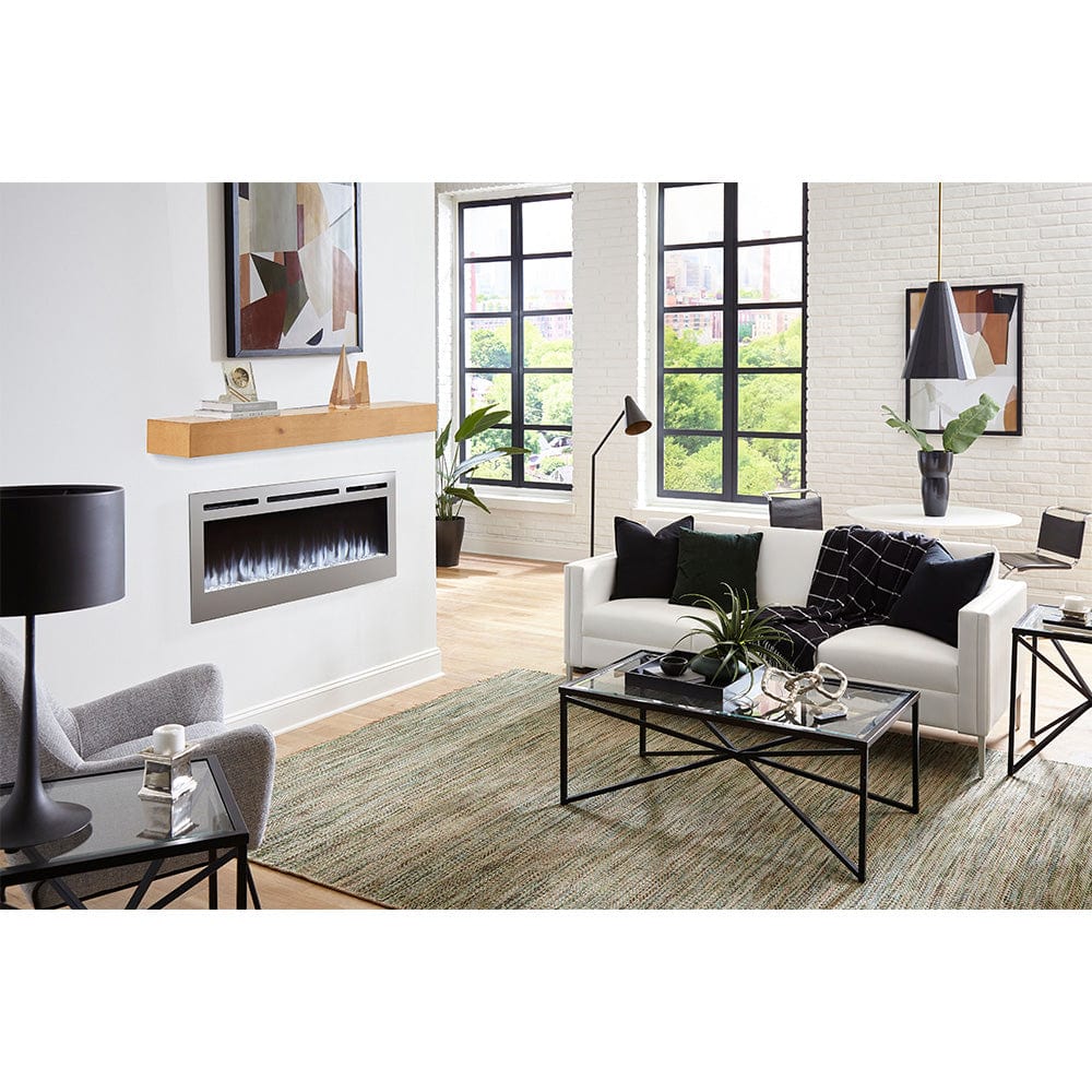 Encase Floating Natural Electric Fireplace Wood Mantel