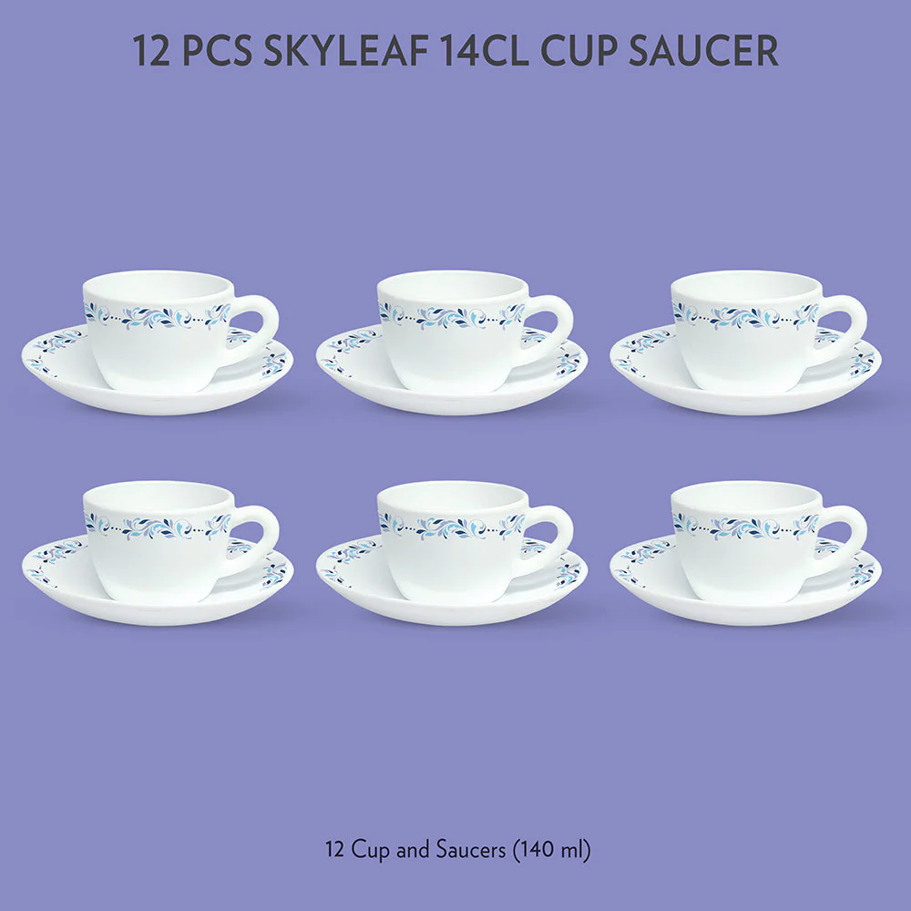 Larah by Borosil Skyleaf Cup n Saucer Set, 140ml x 12