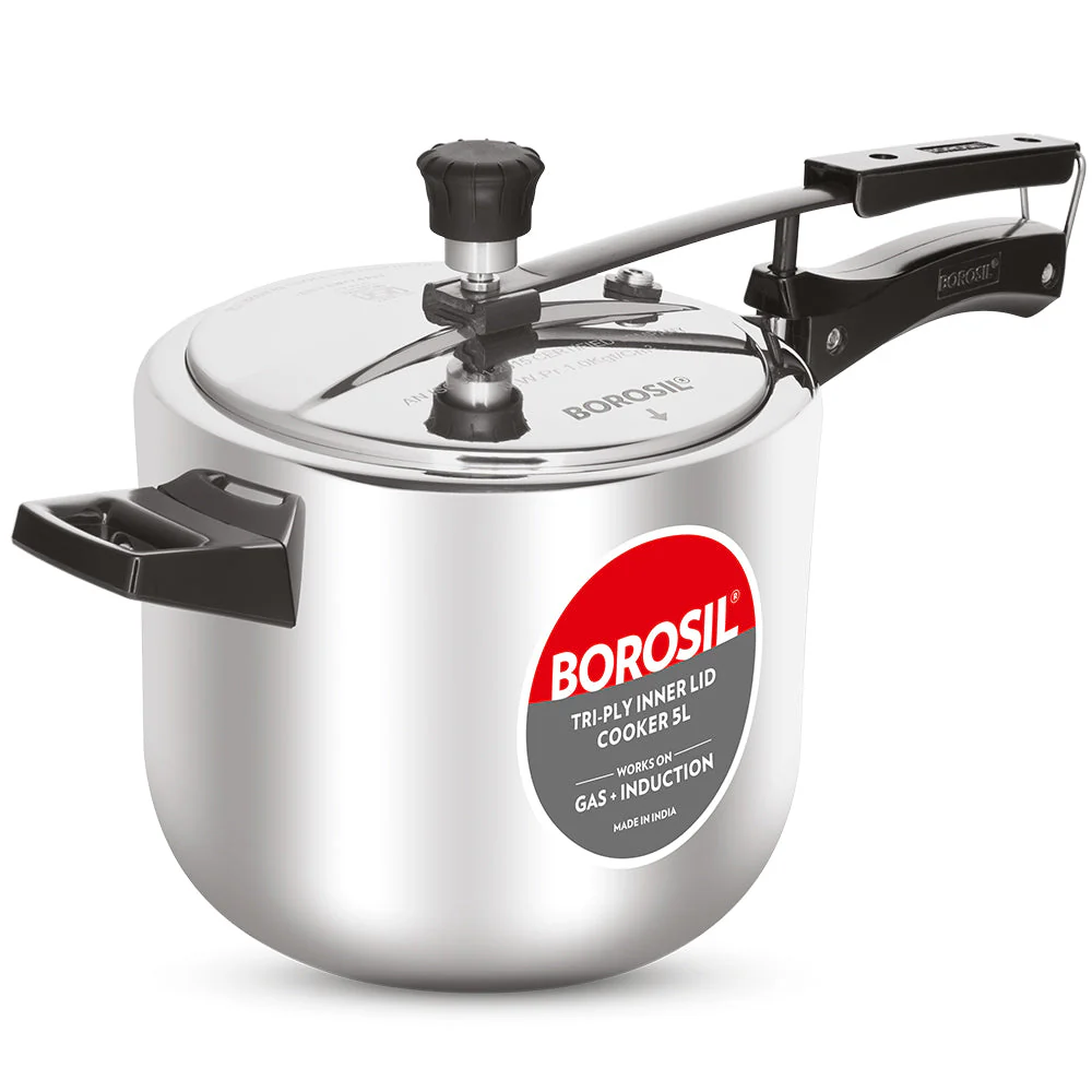 Borosil Inner Lid Tri-Ply Pressure Cooker, 5L