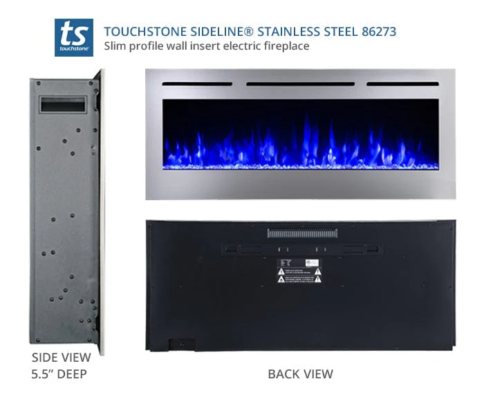 The Sideline Deluxe Stainless Steel 50 Inch Recessed Smart Electric Fireplace 86273