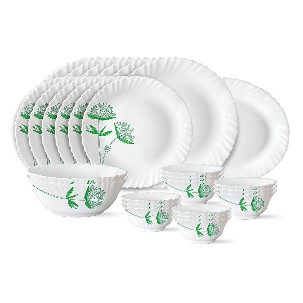 Larah by Borosil Green Lily Dinner Set, 27 pc