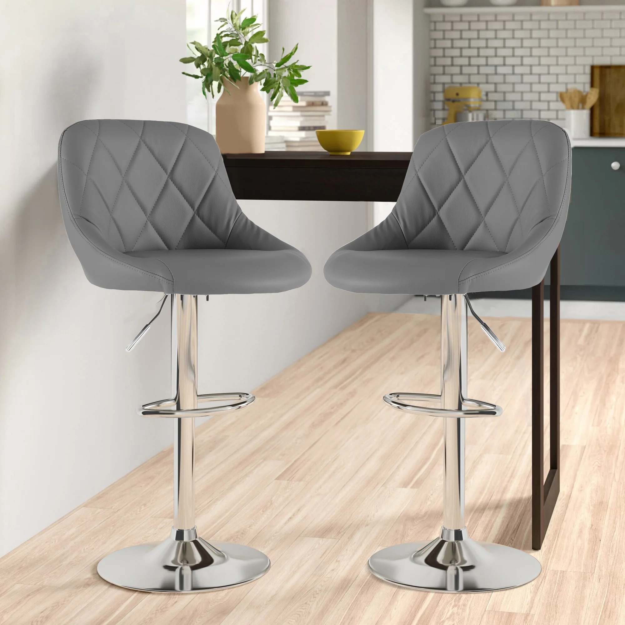 Madrid Dark Grey Leather Bar Stool