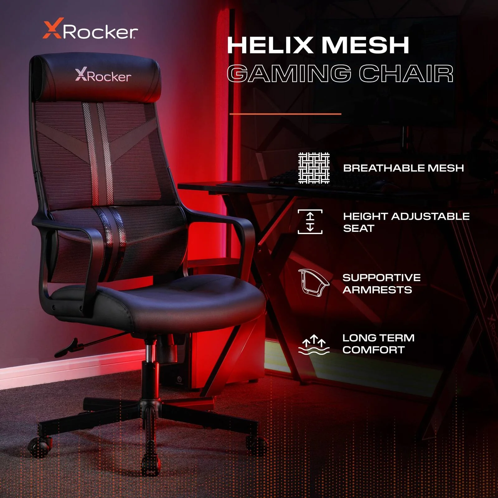 Helix Ergonomic PC Office Mesh Gaming Chair - Black
