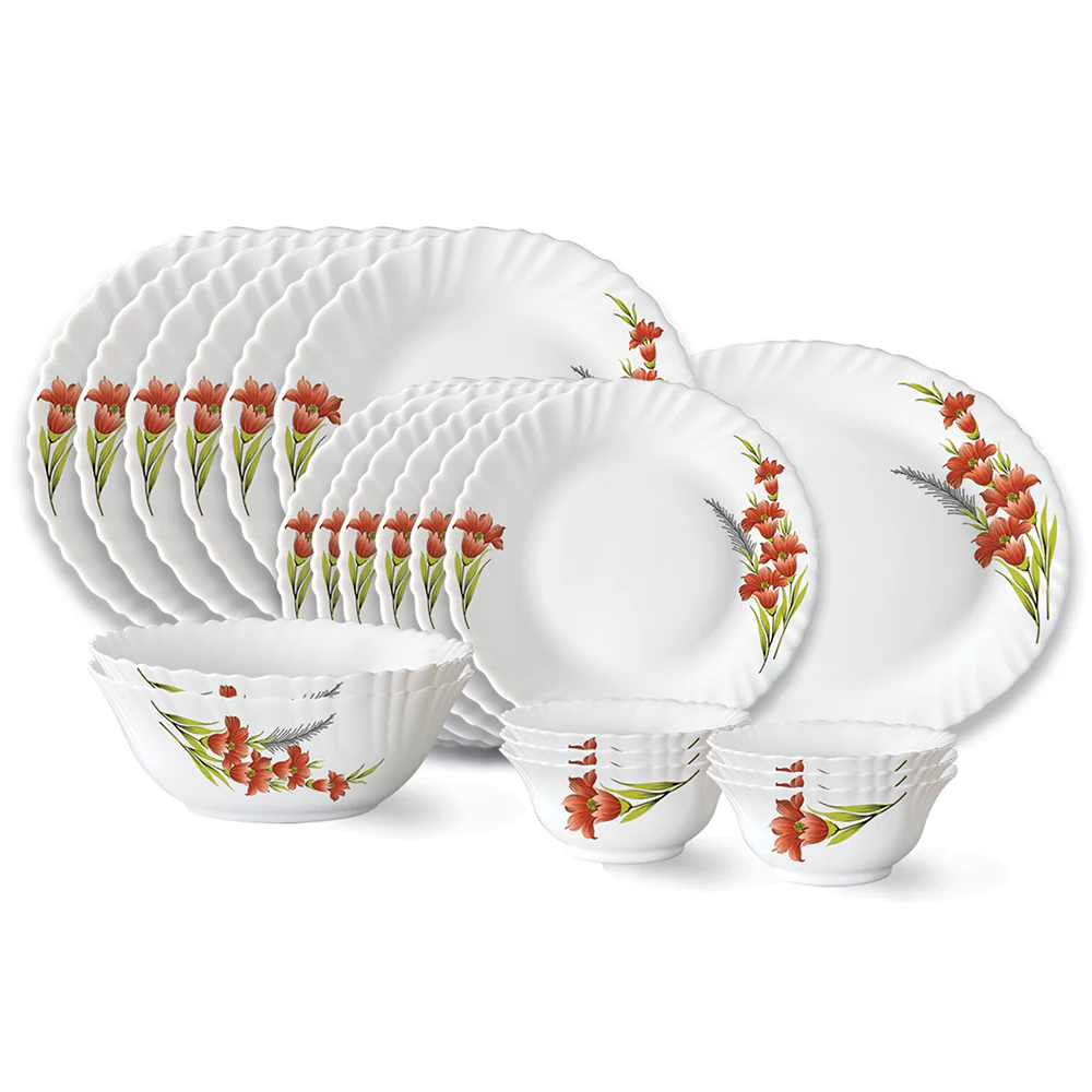 Larah by Borosil Red Iris Dinner Set, 21 pc