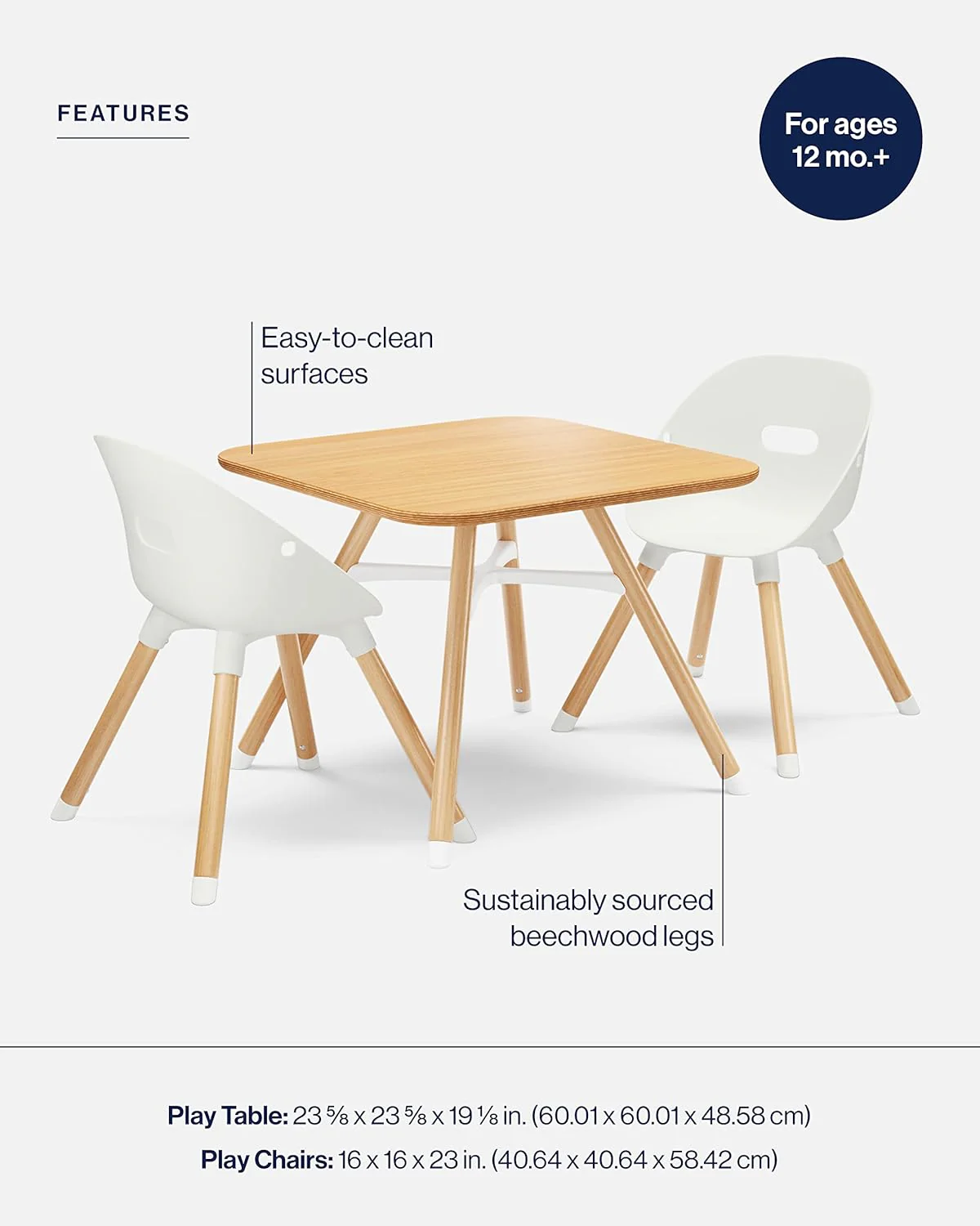 Kids Table and Chairs Set - Sustainable Wood Table with 2 Non-Toxic Bucket Seats