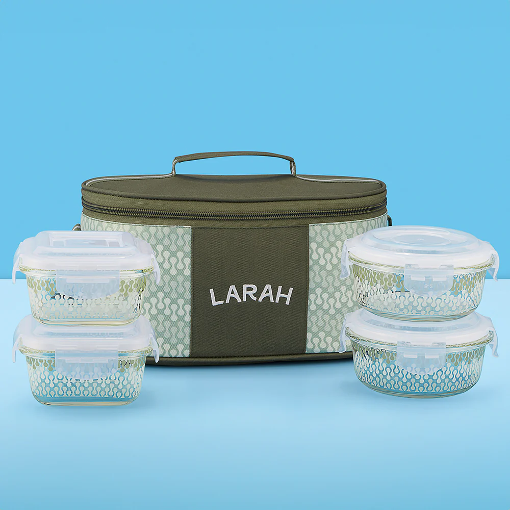 Larah Gracia Glass Lunchbox, 320ml x 2 + 400ml x 2