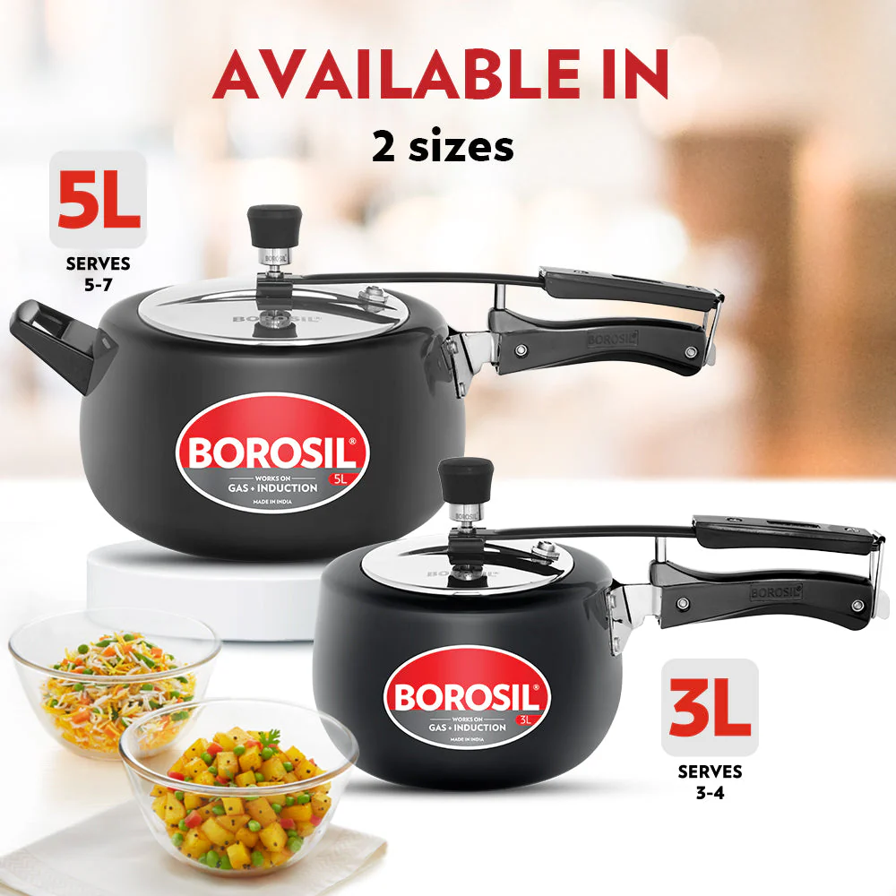 Borosil Pronto Hard Anodised Pressure Cooker, 3L