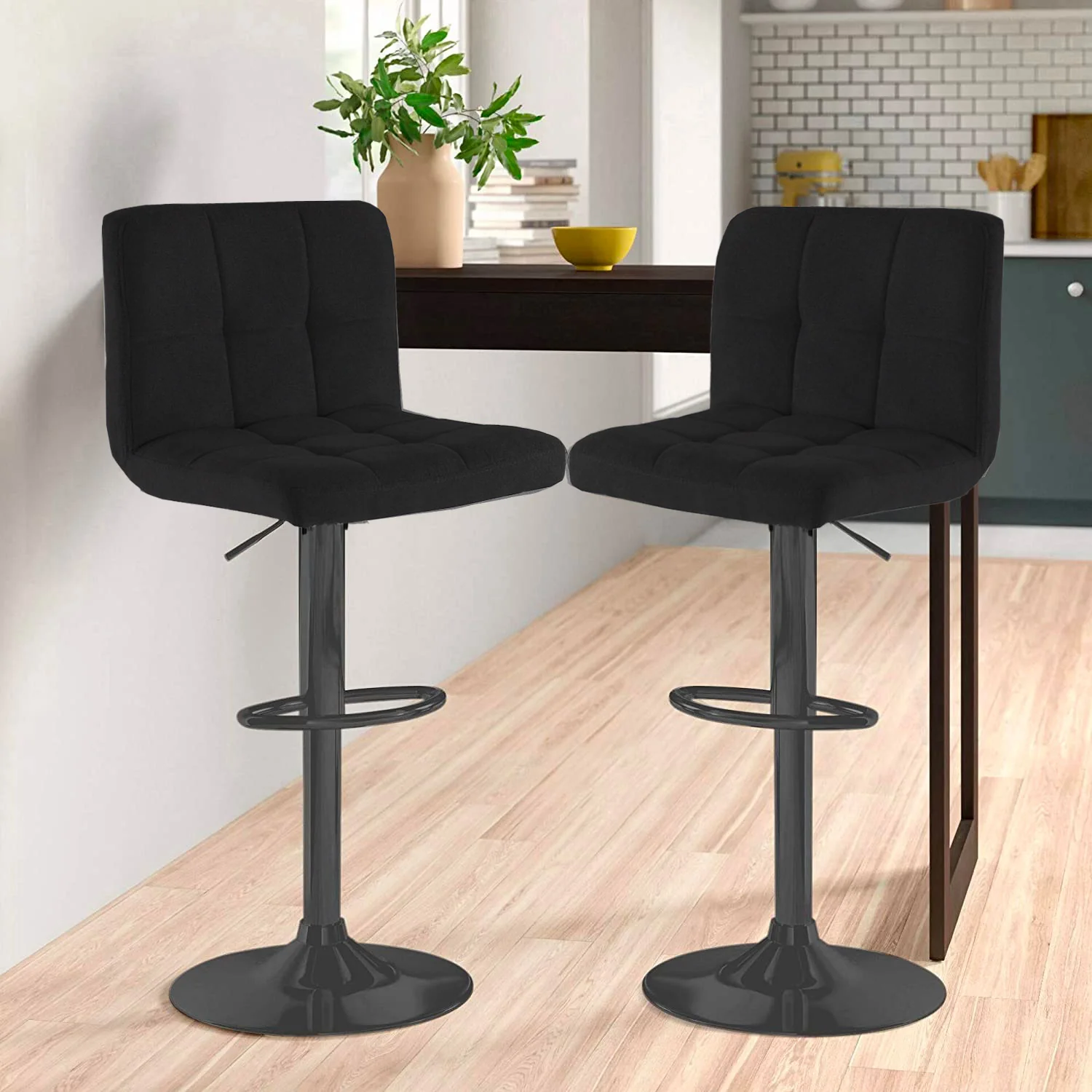 Matera Black Fabric Bar Stools