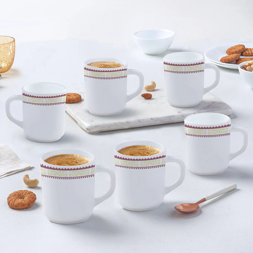 Larah by Borosil Elega Mug Set, 100ml x 6