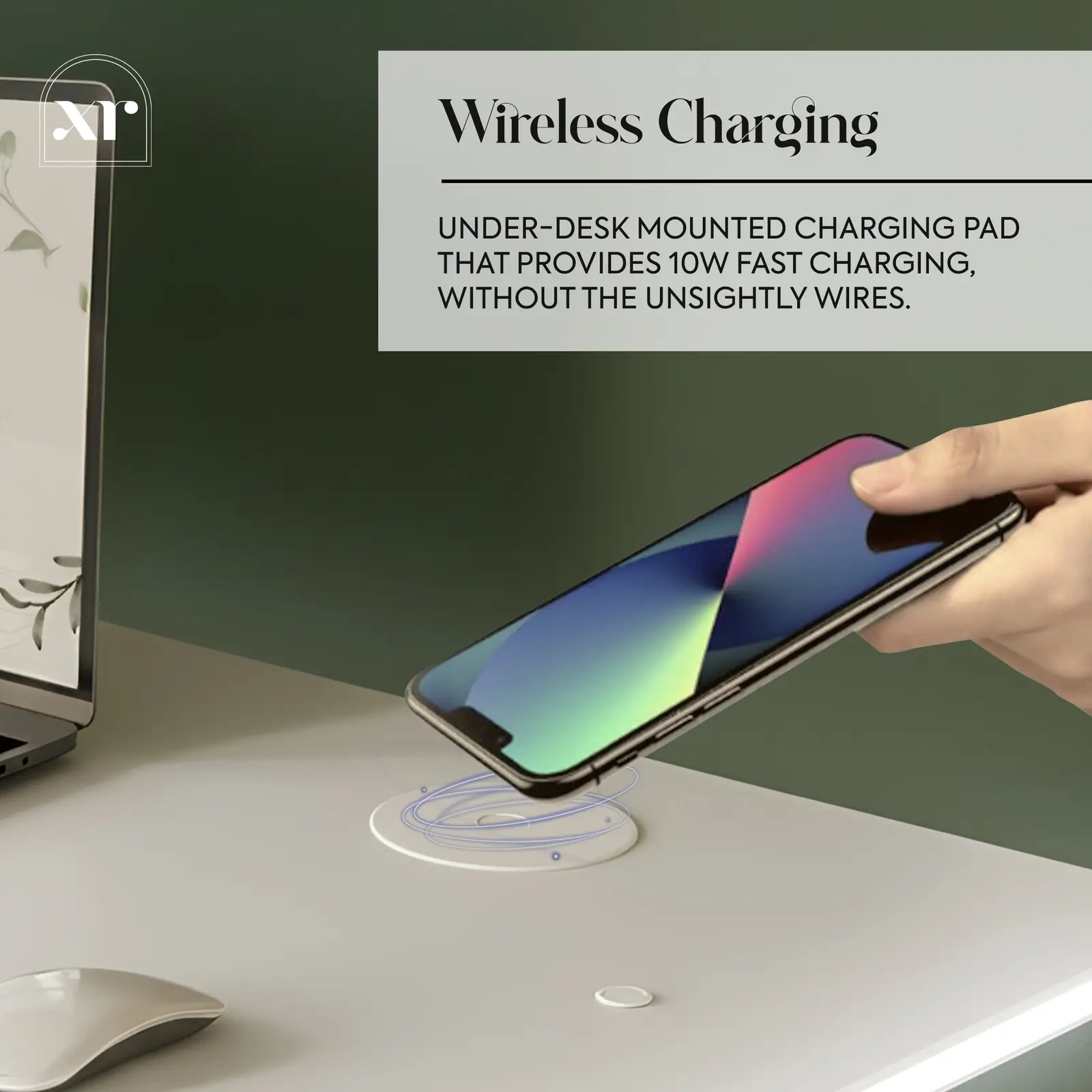 Oka LED Office Desk with Wireless Charging - White (2 Sizes)