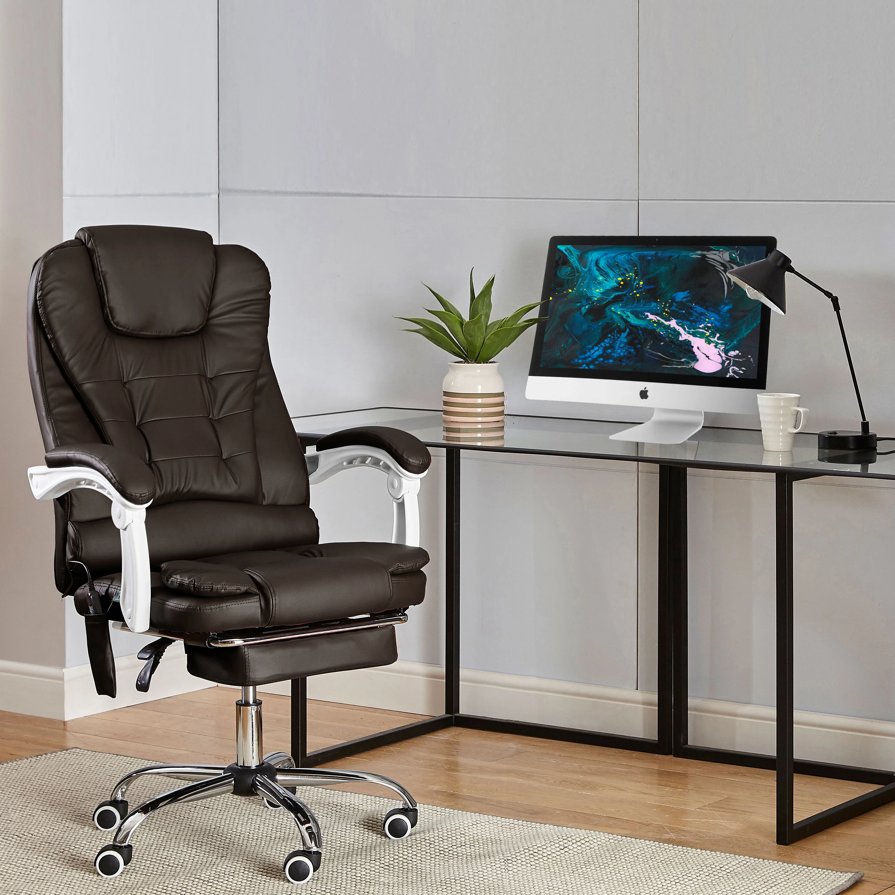 Neo Office Chair Brown Faux Leather with Massage Function & Footrest
