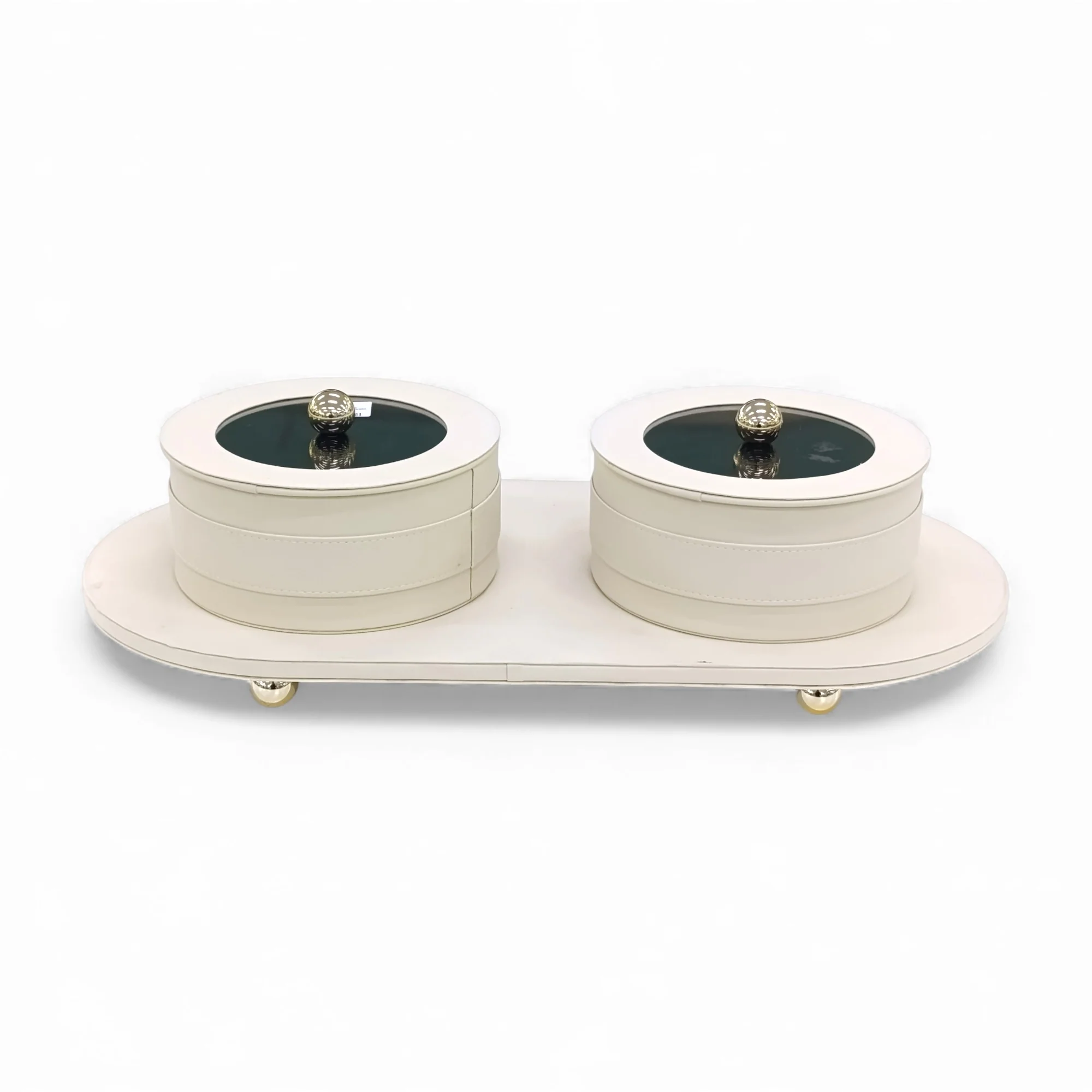 3 Piece Leather Trinket Box Set Cream