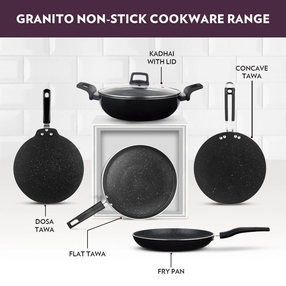 Borosil Granito Nonstick Kadhai + Lid, 24 cm
