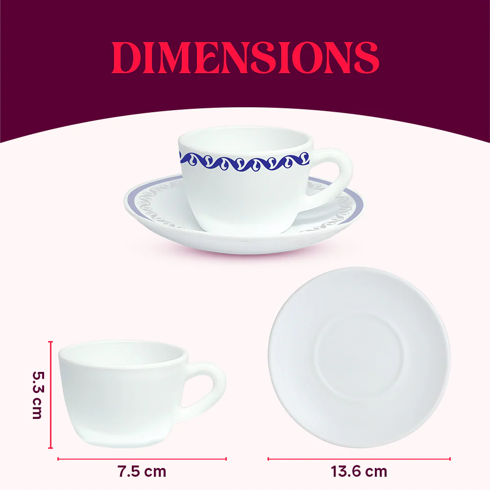 Larah by Borosil Jazzblue Cup n Saucer Set, 140ml x 12