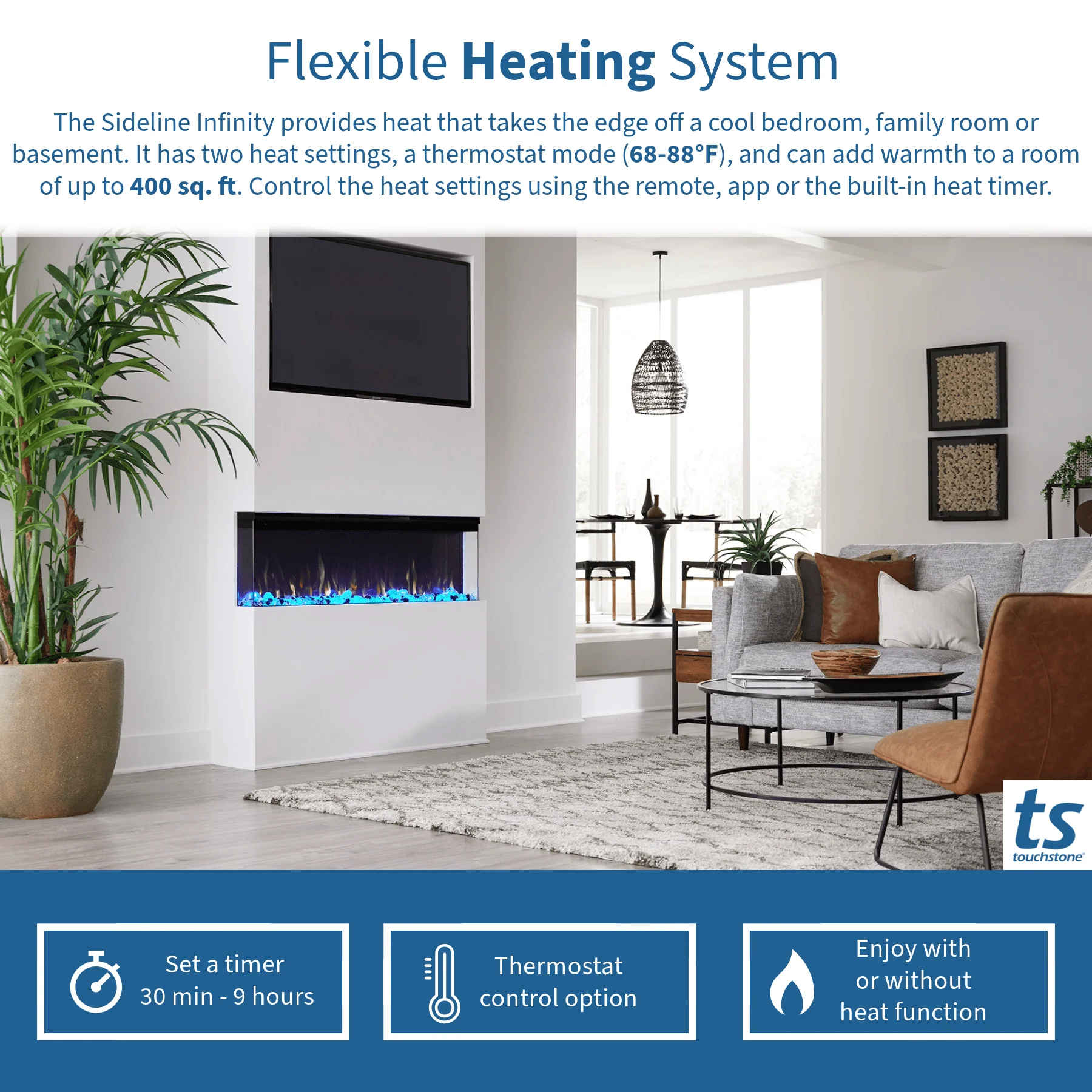 Sideline Infinity Pro 50 Inch 3 Sided Recessed Smart Electric Fireplace 80045