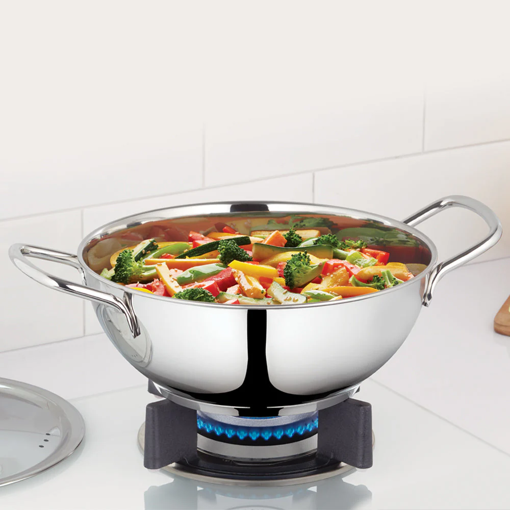 Borosil Cookfresh SS Deep Kadhai + Lid, 2.8L