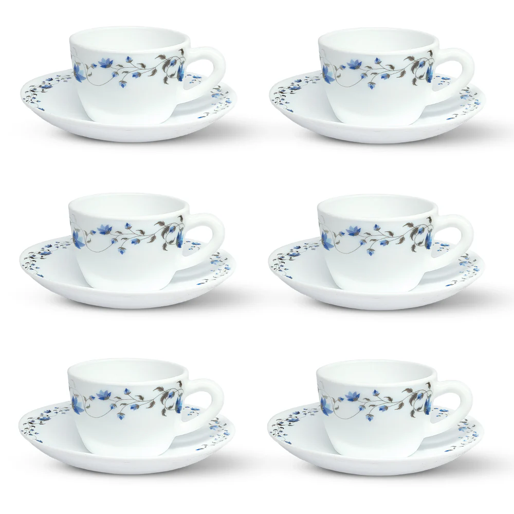 Larah by Borosil Helena Cup n Saucer Set, 140ml x 12