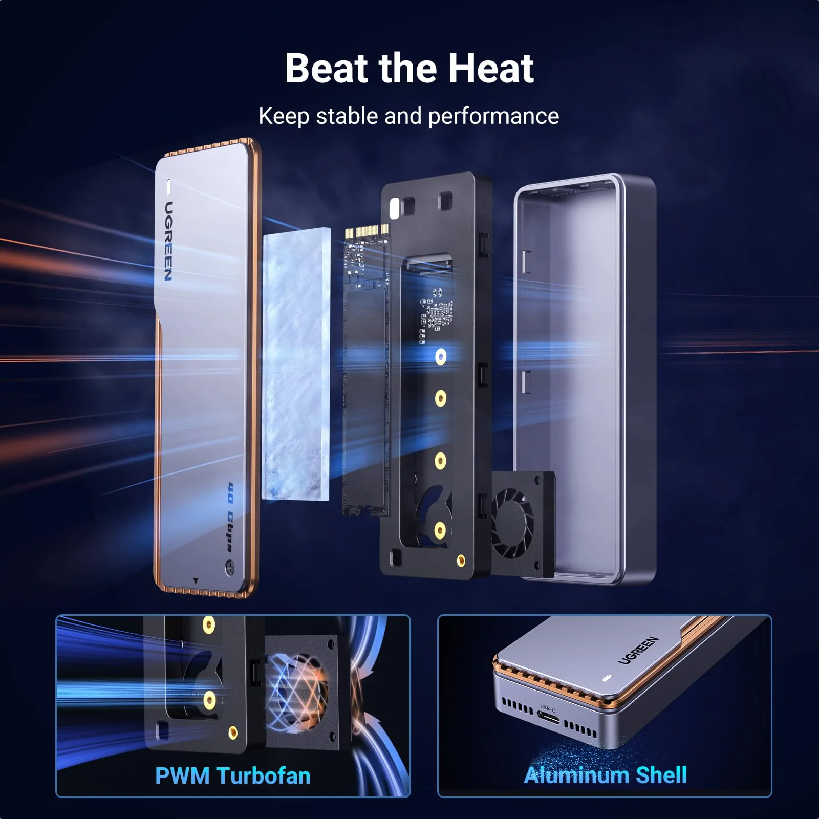 UGREEN 40Gpbs Hard Drive Enclosure with Cooling Fan