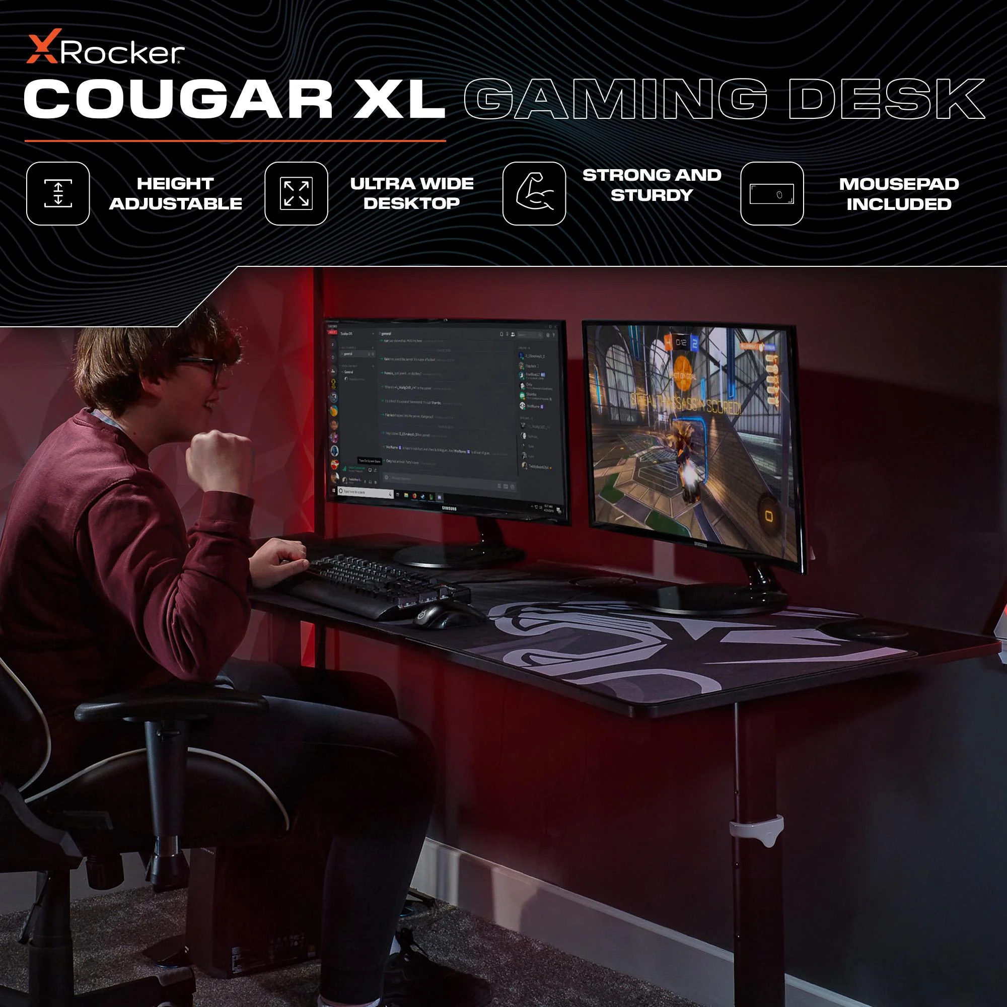 Cougar XL 160cm Height Adjustable Gaming Desk with Full Mousepad - Carbon Black