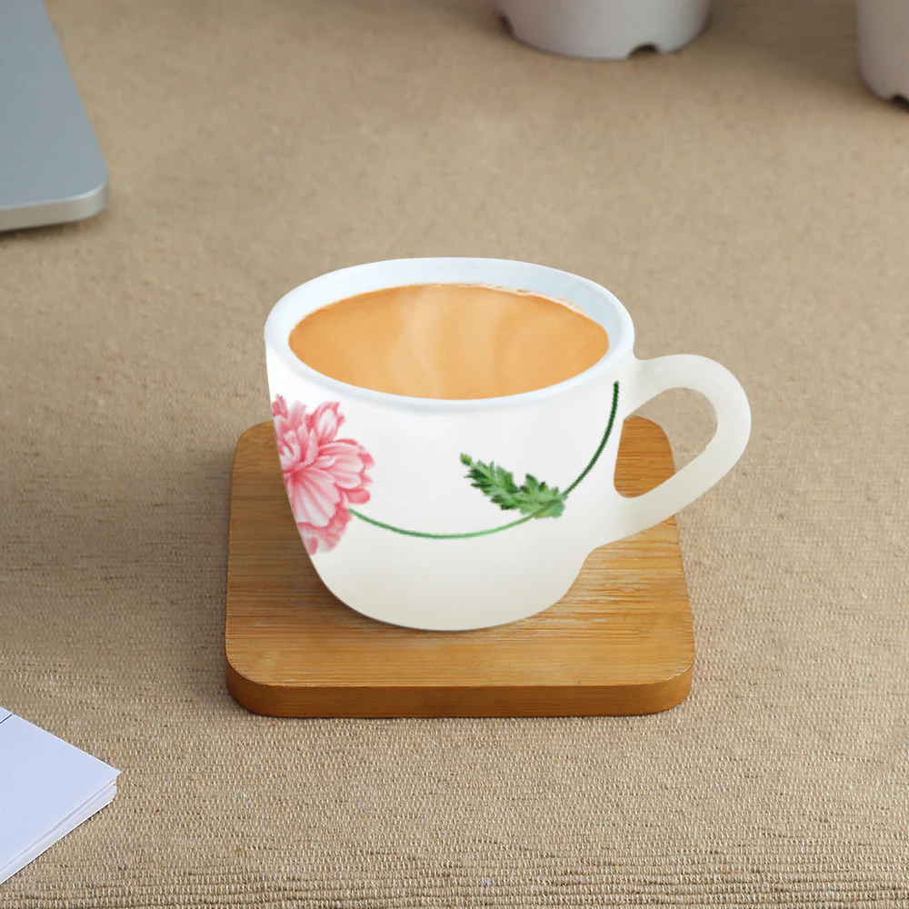 Larah by Borosil, Opalware, Microwave Safe, Red Mist Cup Set of 6, 90ml