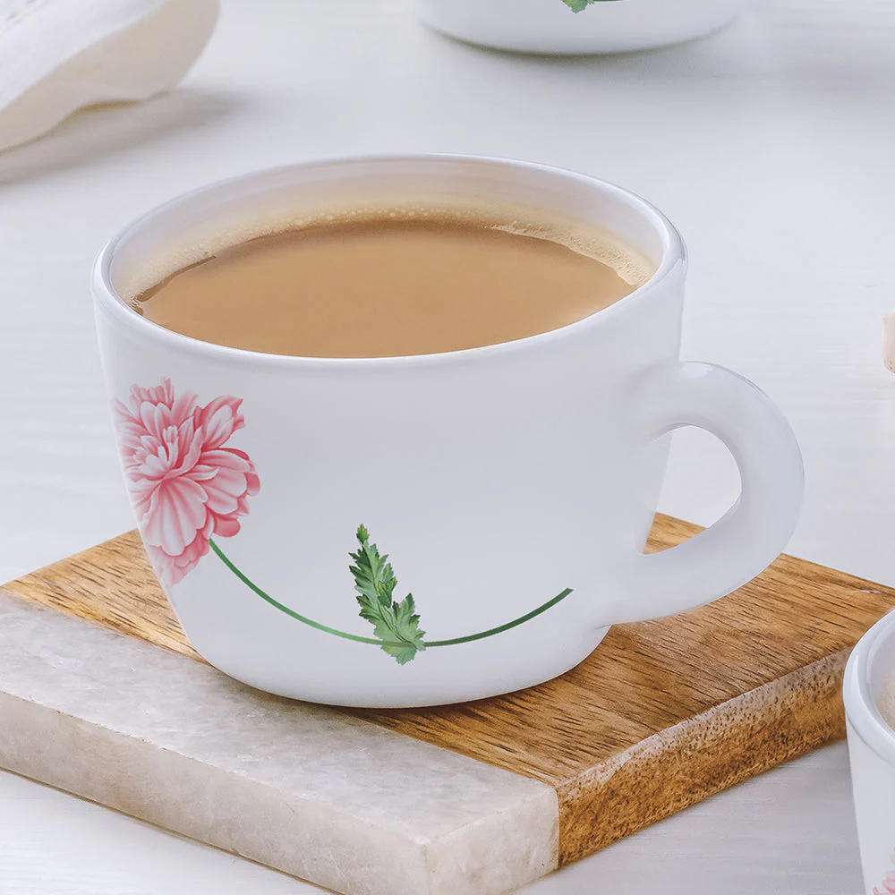 Larah by Borosil, Opalware, Microwave Safe, Red Mist Cup Set of 6, 140ml