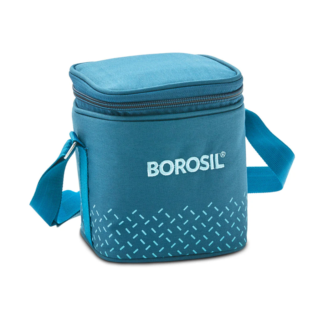 Borosil Teal Glass Lunchbox, Square x 2 (Tall Bag), 320ml x 2