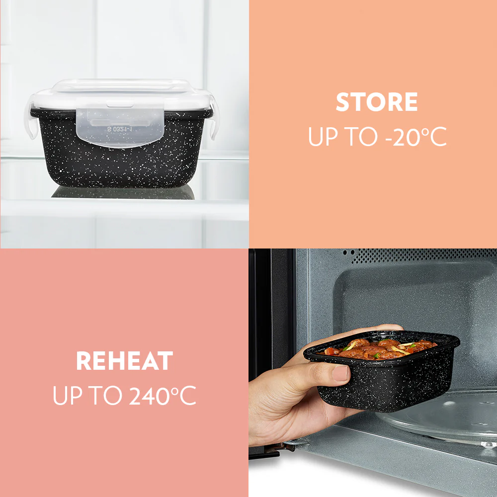 Borosil Kube Black Glass Lunch Box, Square x 3 (Tall), Set of 3, 320ml