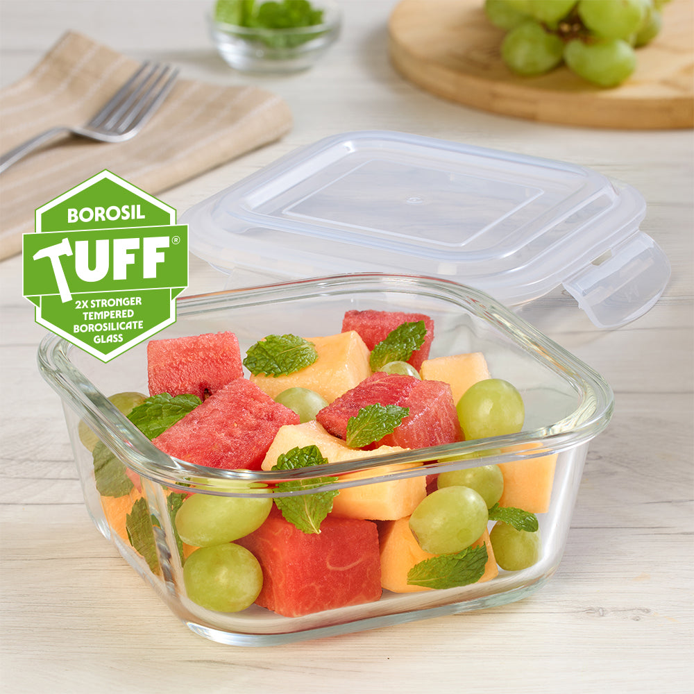 Borosil Tuff-Glass Klip n Store, Square Container