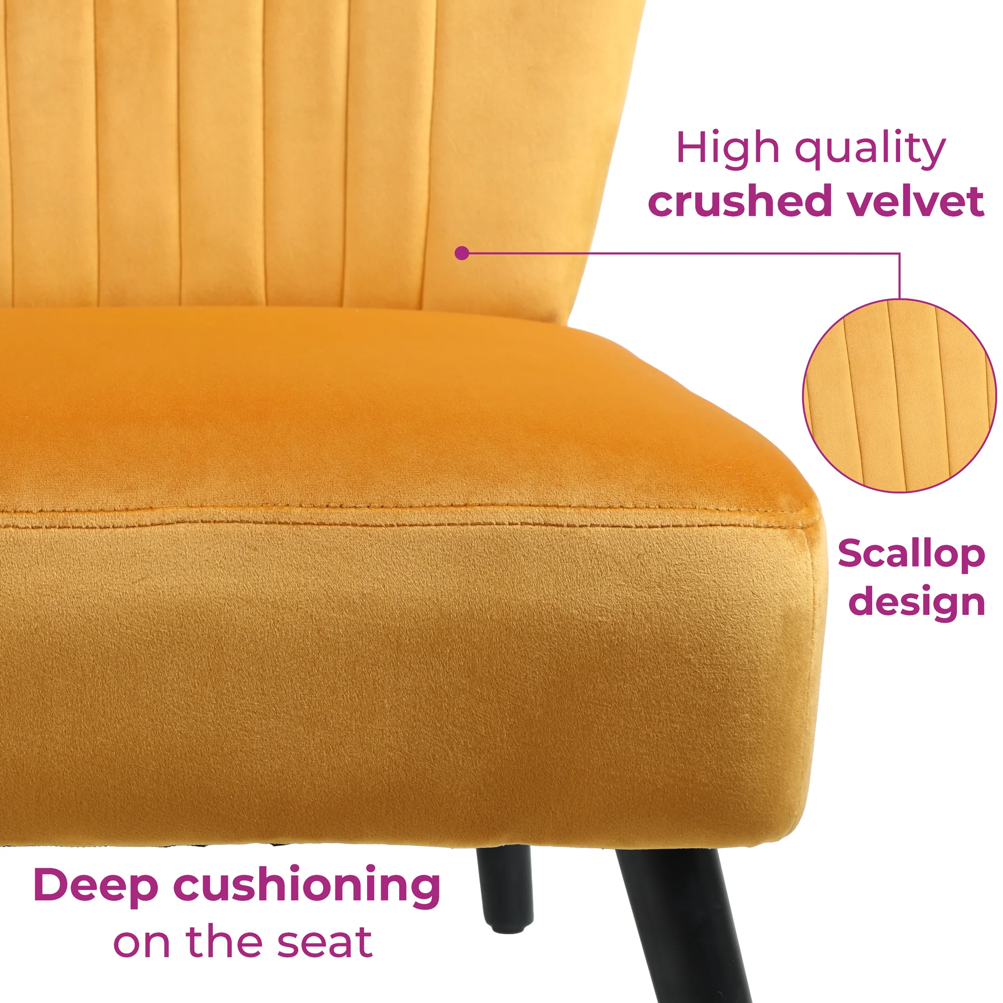 Neo Ostuni Mustard Yellow Crushed Velvet Shell Accent Chair