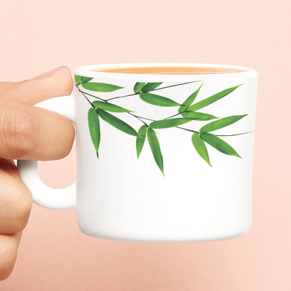 Larah by Borosil Bamboo Leaves Mug Set, 100ml x 6